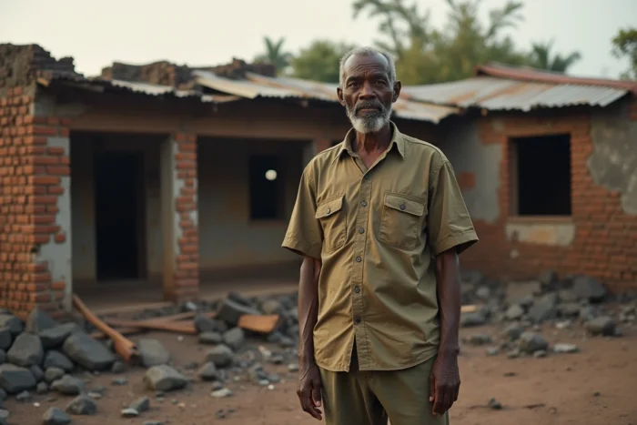 Survivant congolais devant les ruines de sa maison détruite par l'éruption du volcan Nyiragongo à Goma